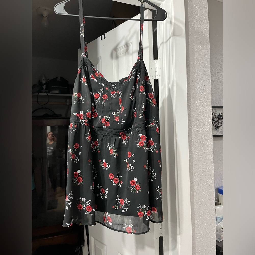Size 2 black and red floral spaghetti strap blouse